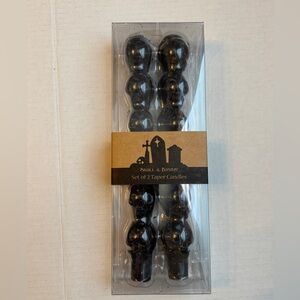 Black Skulls 10” Tall Taper Candles Set of 2 Halloween Goth Decor